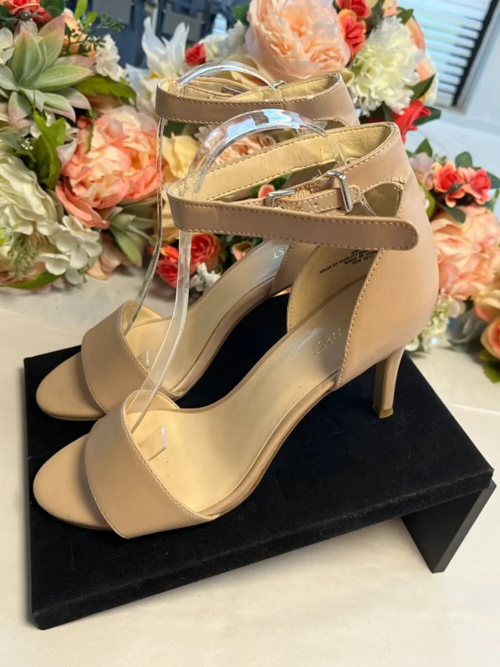 Nine West Nude Ankle Strap Stiletto Sandals Open Toe Dress Heels Women’s 8M